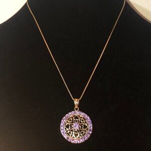 Chateau D'argent 925 Sterling Gold Chalcedony Disc Necklace Canada Vtg Amethyst‎